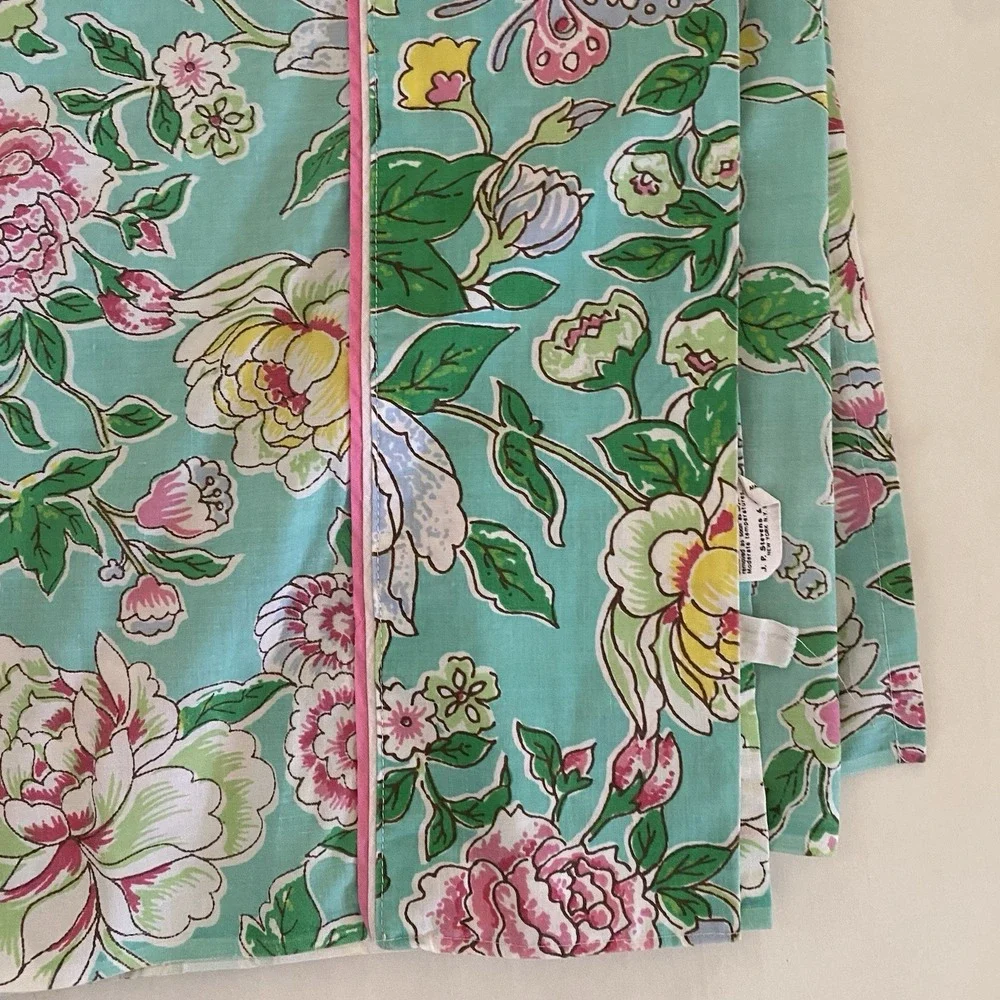 Fleur de Chine Green Pink Floral Full Flat Sheet Utica JP Stevens Odyssey Collec